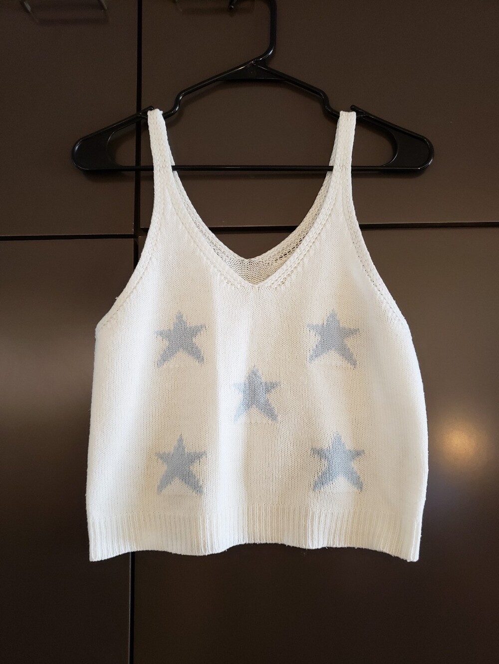 White Knit Star Tank Top with Light Blue Stars